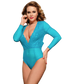 by LUANA - MARSEILLE Langærmet Bodystocking Blå (R80776-2|one size | queen size | 2XL)