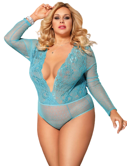 by LUANA - MARSEILLE Langærmet Bodystocking Blå (R80776-2|one size | queen size | 2XL)