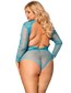 by LUANA - MARSEILLE Langærmet Bodystocking Blå (R80776-2|one size | queen size | 2XL)
