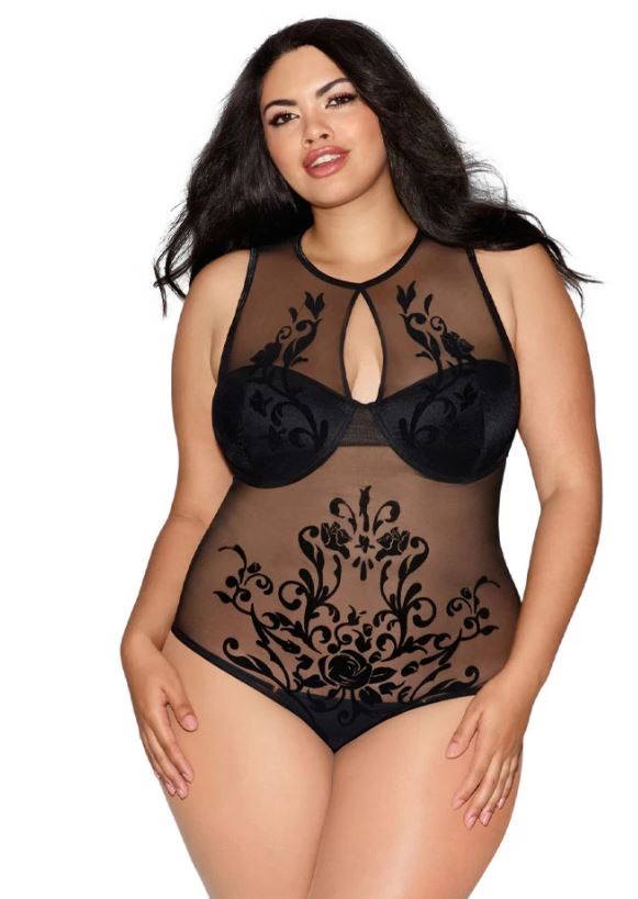 Dreamgirl -  Womens Velvet Jacquard Mesh Teddy Style 10999